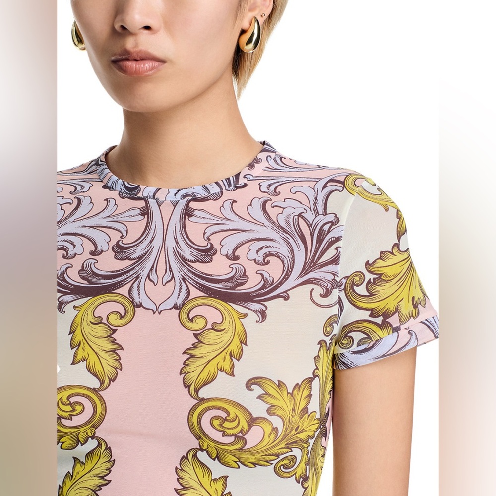 Alice + Olivia Tess Crewneck Mesh Tee - Pink and Yellow Pattern - Picture 4 of 5